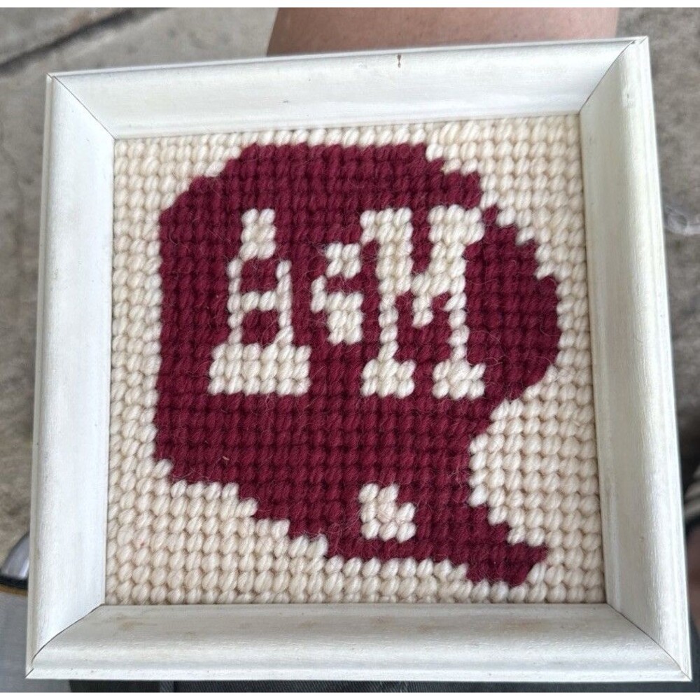 VTG Texas A&M University Framed 7x7 Cross Stitch Football Helmet